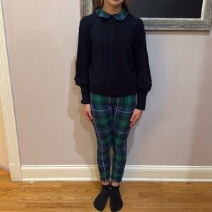 Janie and Jack navy green plaid sweater and legging set